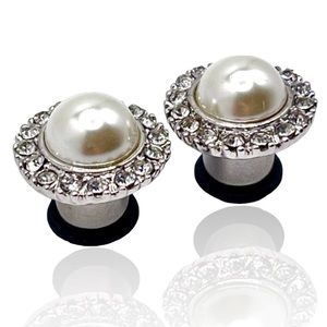 Plugs / Gauges - Cubic Zirconia 18k Gold Rose Plated Earrings 0g